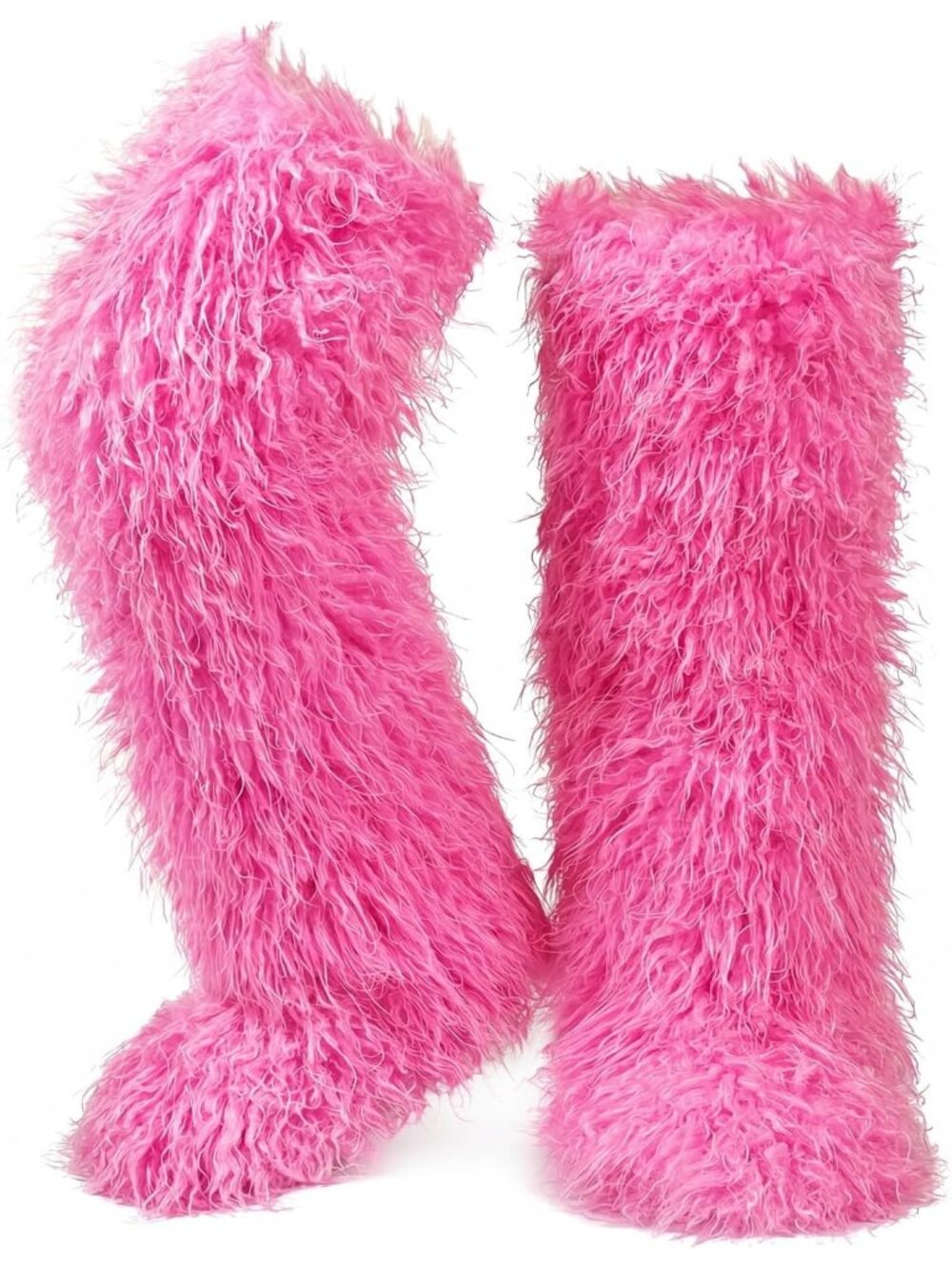 Women's Hot Pink Shaggy Faux Furry Fuzzy Fluffy Flat Knee-High Slouchy Snow Boot